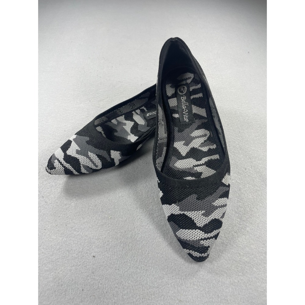 Bella Vita Womens Pointed Toe‎ Camo Knit Flats Grey Black 5.5M